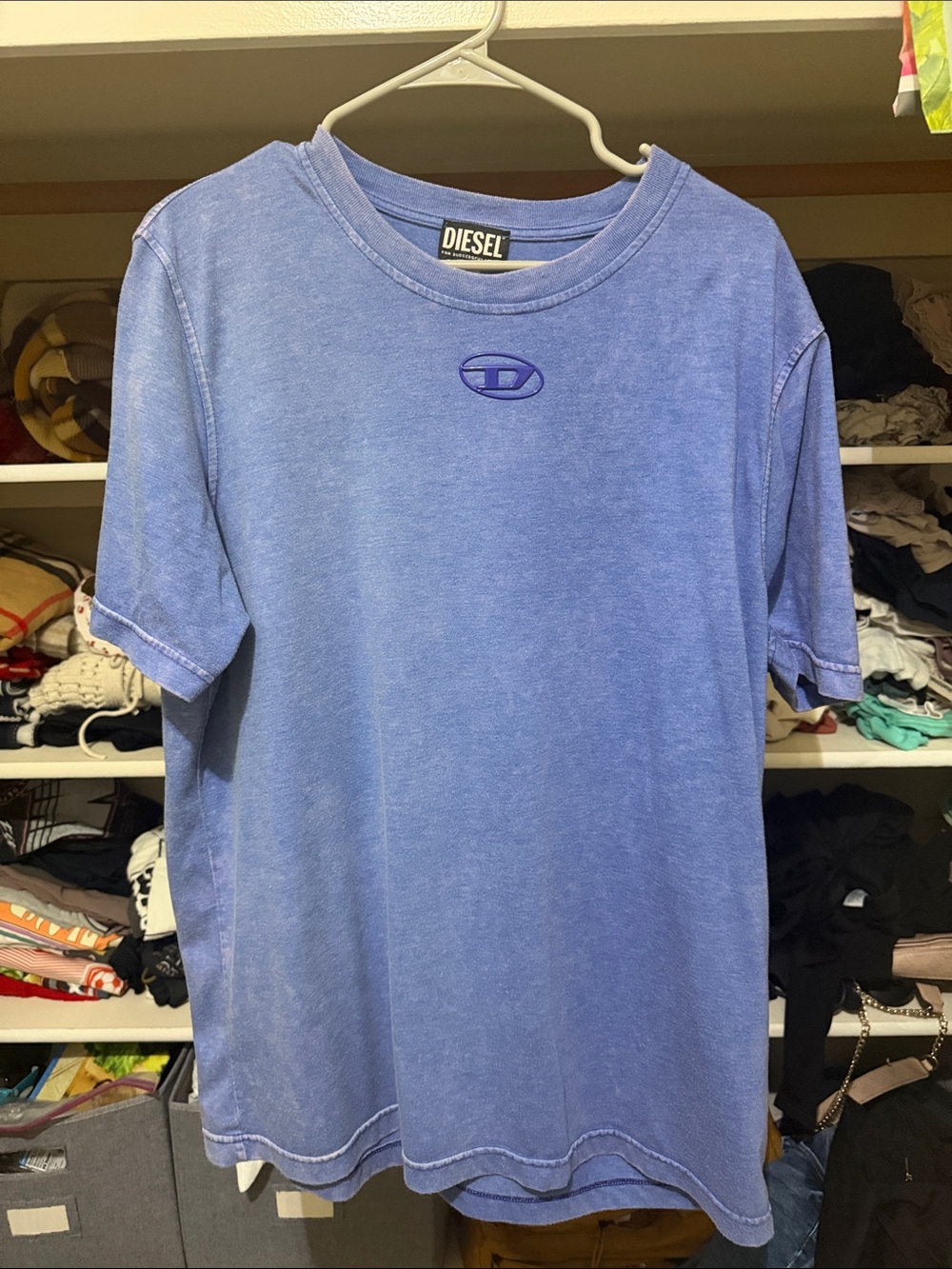Diesel Men's Washed Periwinkle Short-Sleeve Crewneck Tee